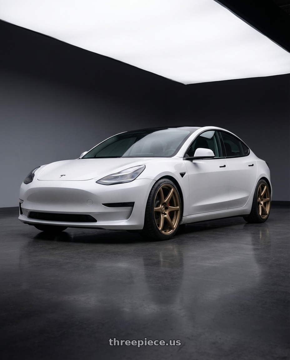 2023 Tesla Model 3 with Kansei K11B Tandem 5x114.3 19x9.5 22 Bronze wheels