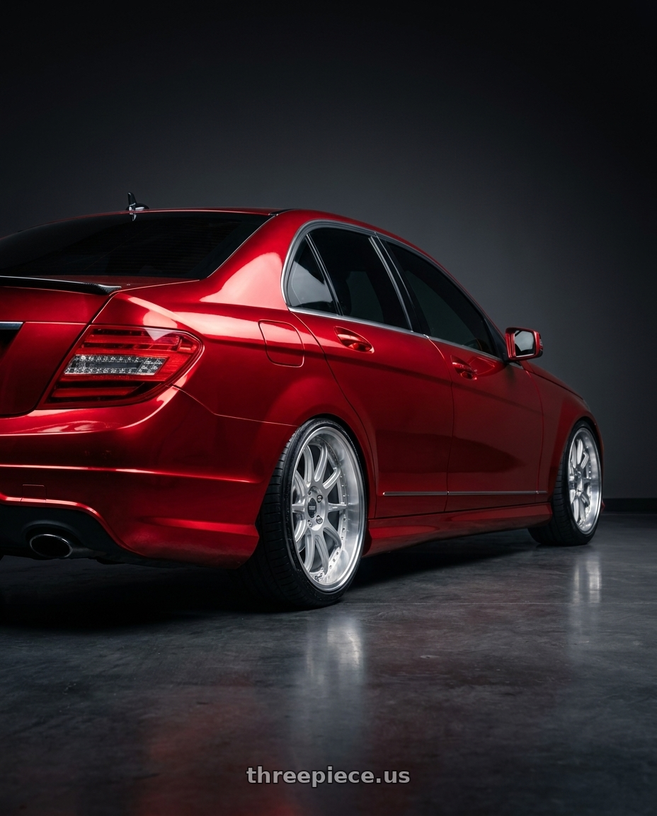 2011 Mercedes Benz c300 with ESR Wheels CS SERIES CS12 5x112 18x9.5 +22 Hyper Silver wheels rear three quarter view slight stretch tires