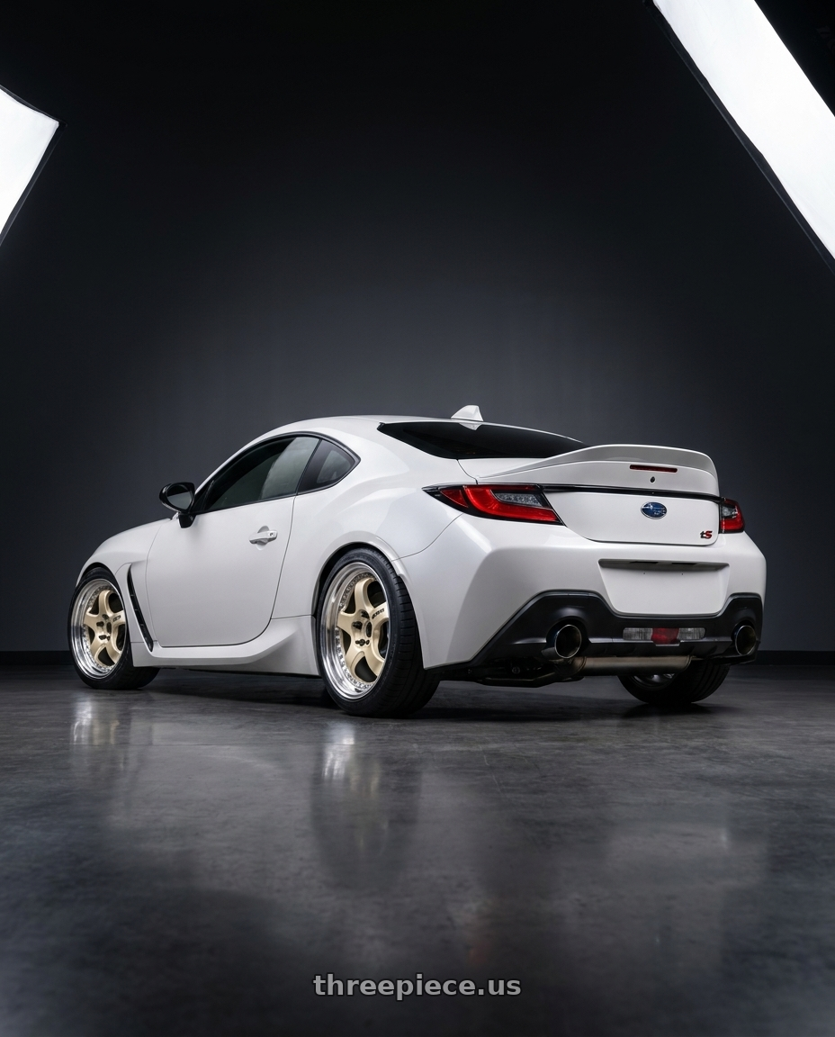 2025 Subaru BRZ Ts with Work Meister S1 3P 5x100 18x8.5+41 A Disk Bright Buff Finish wheels rear three quarter view square tires
