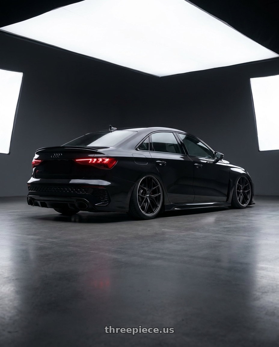 2022 Audi RS3 8Y with BBS CC-R 5x112 19x8.5+30 Satin Black wheels rear three quarter view slight stretch tires