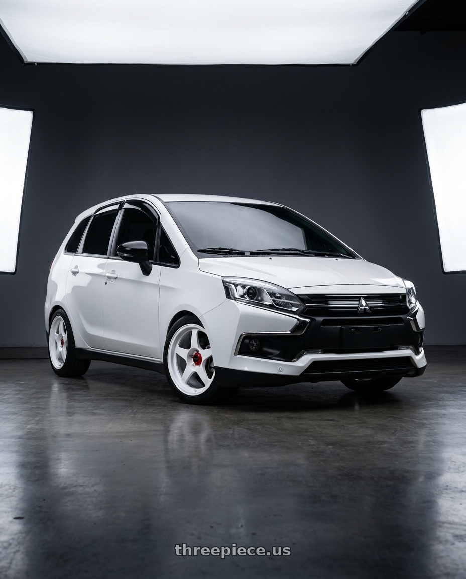 2016 Mitsubishi Mirage fitted with R6061 Forged R1 5x114.3 18X8.5 +35 Championship White $470 wheels