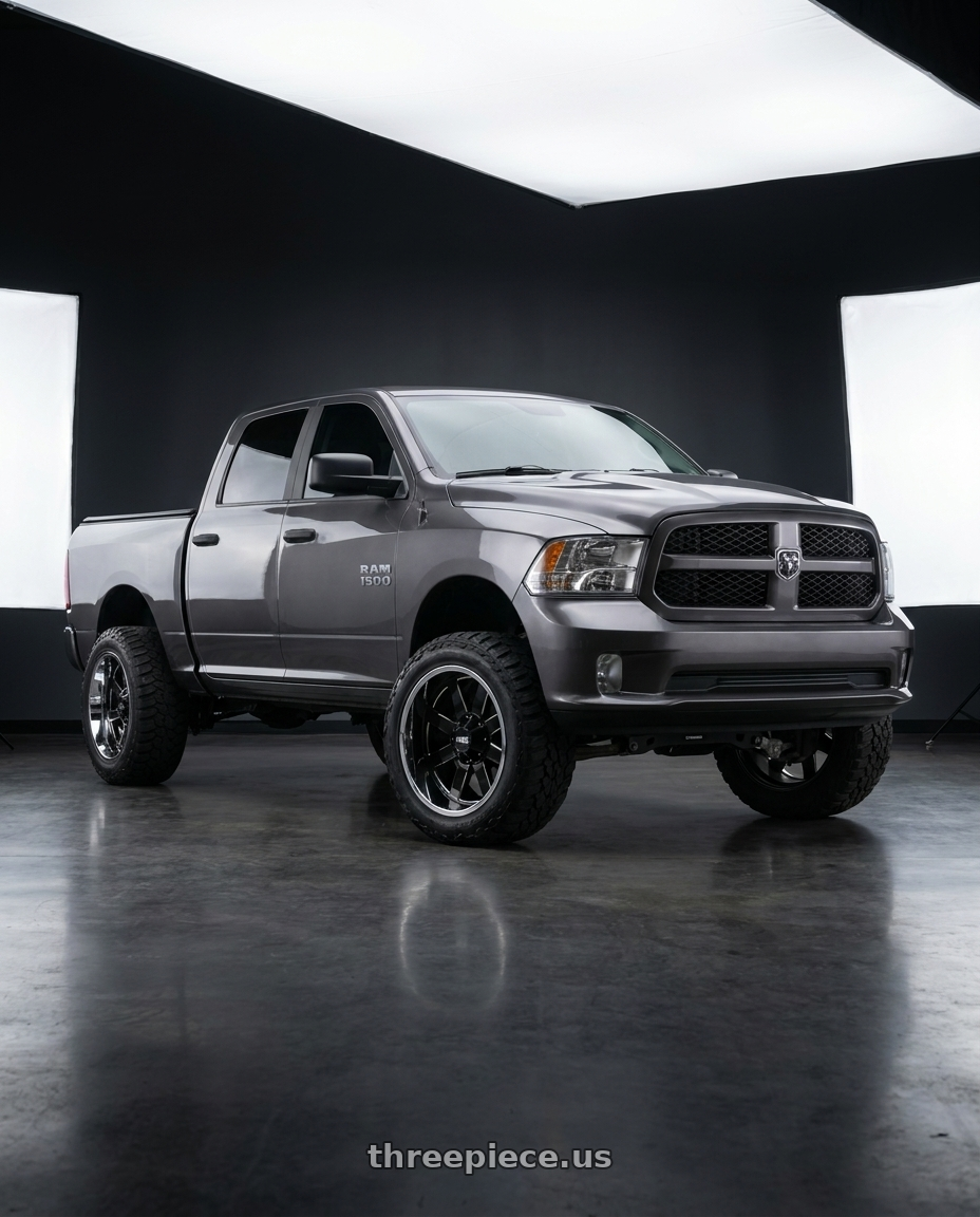 2024 Ram 1500 with Moto Metal MO200 6X139.7 22X10 -18 GLOSS BLACK MILLED CENTER CHROME LIP wheels