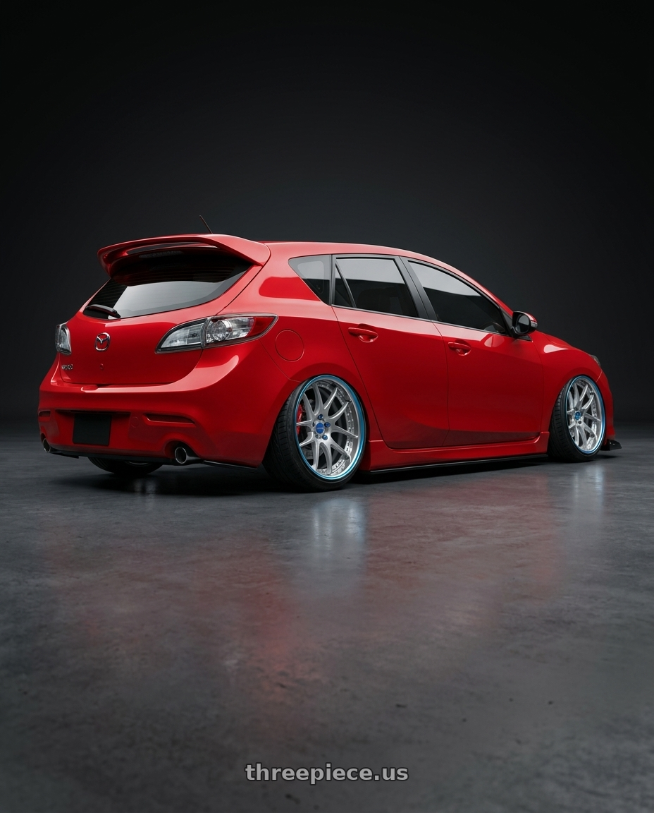 2011 mazda mazda3 with Work Emotion CR 3P wheels rear three quarter view extreme stretch tires