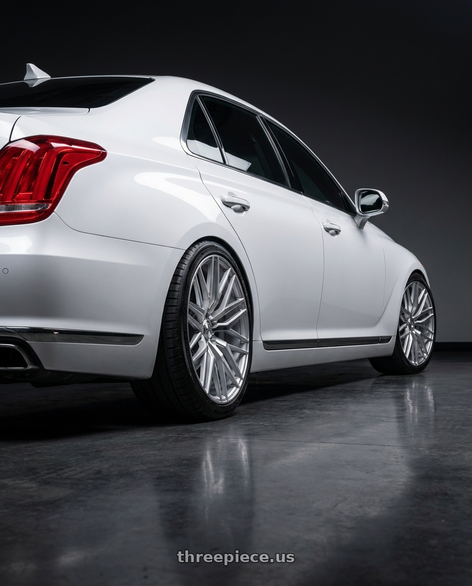 2018 genesis g90 ultimate with Axe EX30 5x114 20X8.5+40 SILVER wheels rear three quarter view slight stretch tires