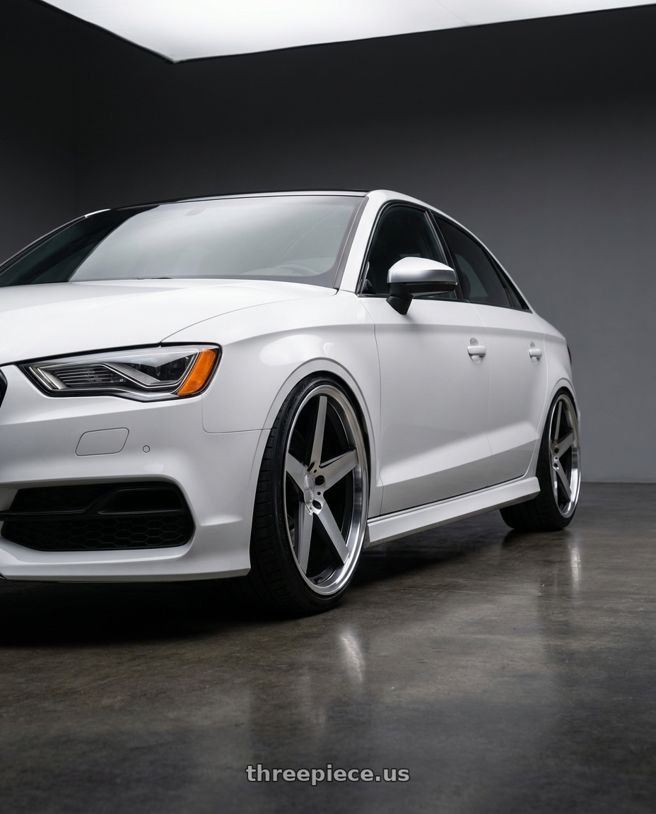 2017 Audi RS3 with RAVETTI M13 5X112 20x10 +40 SATIN BLACK MACHINED wheels front three quarter view lowered stance
