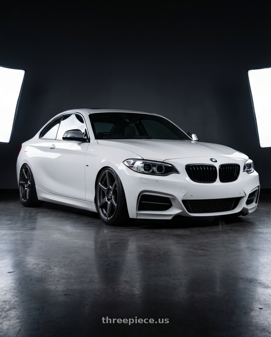 2018 BMW 2 Series F22 with Kansei K11G Tandem 5X120 19x10.5 22 Gunmetal wheels front three quarter view stanced stance