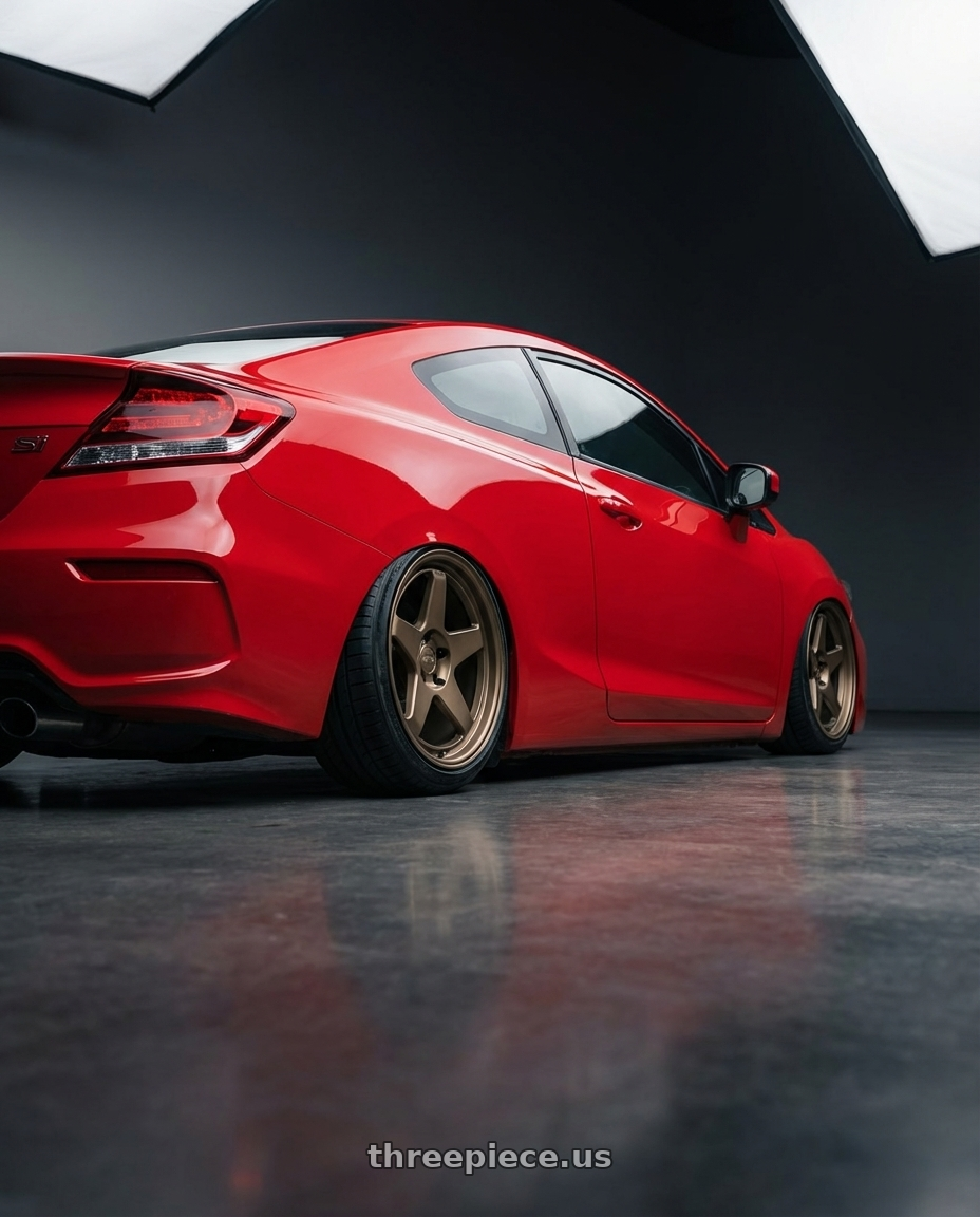 2011 Honda Civic Si with Kansei K12B KNP 5x114.3 18x9.5 22 Bronze wheels rear three quarter view slight stretch tires