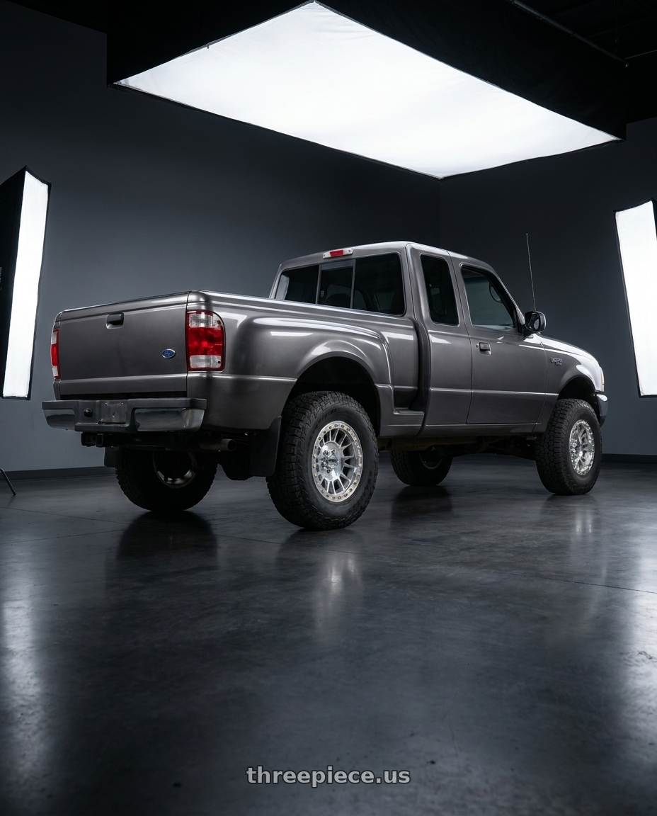 2000 ford ranger xlt with KMC Powersports IMPACT UTV BEADLOCK 5x114.3 15x8 +0 Machined wheels rear three quarter view square tires