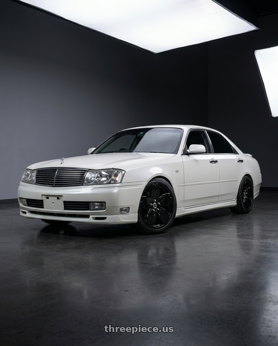 1999 Nissan Cedric Y34 with Heritage Wheel Sakura MonoC 5x114.3 18x8.5 +35 Black wheels