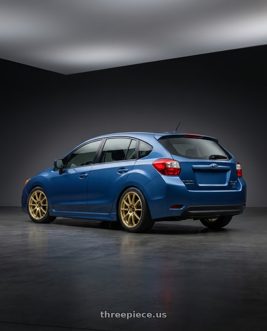 2016 Subaru Impreza  with Advan RCIII 5x114.3 18x8.5+38 Gold wheels rear three quarter view square tires