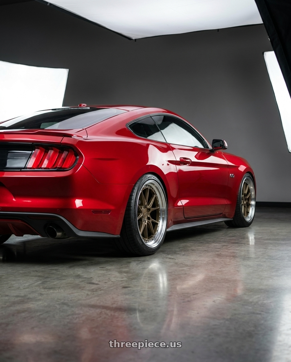 2015 mustang gt with Aodhan DS08 5X114.3 19x9.5+22 Bronze w/Machined Lip wheels rear three quarter view square tires