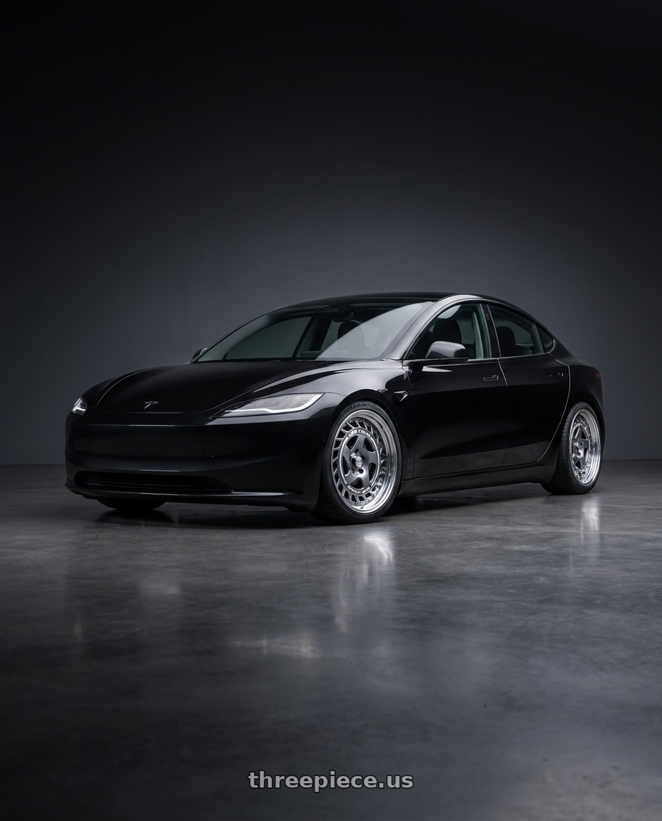 2026 Tesla model 3 with FORMULA AERO SPOKE 5x114.3 19X8.5+30 NR Disk Titan Silver wheels