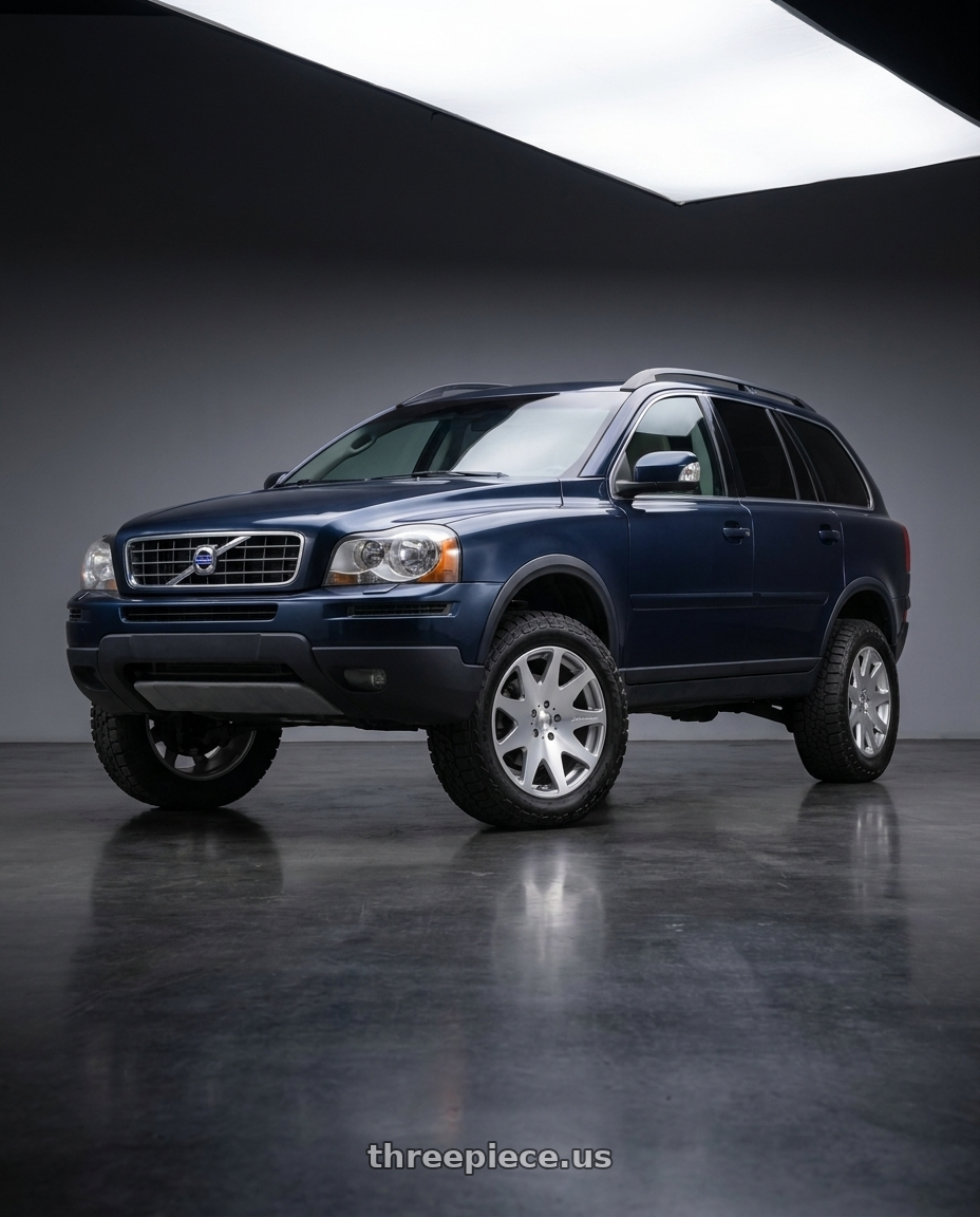 2012 Volvo XC90 3.2 with MRR HR3 5x108 19x9.5 +40 Silver Machine Face wheels front three quarter view lifted stance