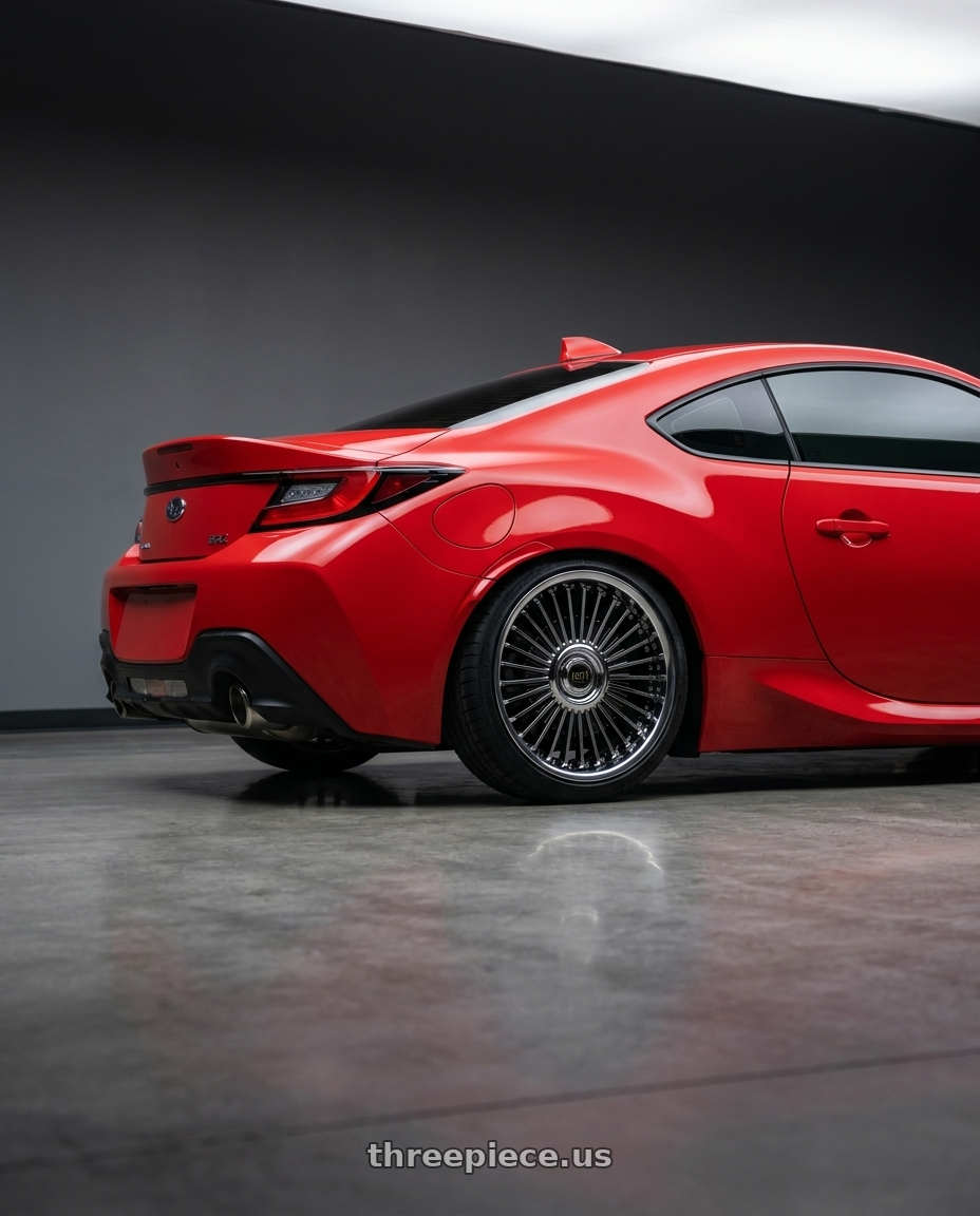 2022 Subaru brz with Work Emitz Black Polish 5x100 20x8.5 +22 wheels rear three quarter view square tires