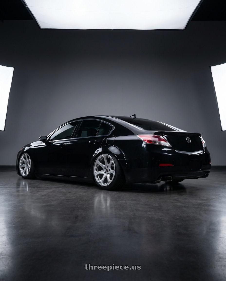 2014 Acura tl with Heritage Wheel Kokoro MonoC 5x120 18x8.5+35 Silver wheels rear three quarter view meaty tires