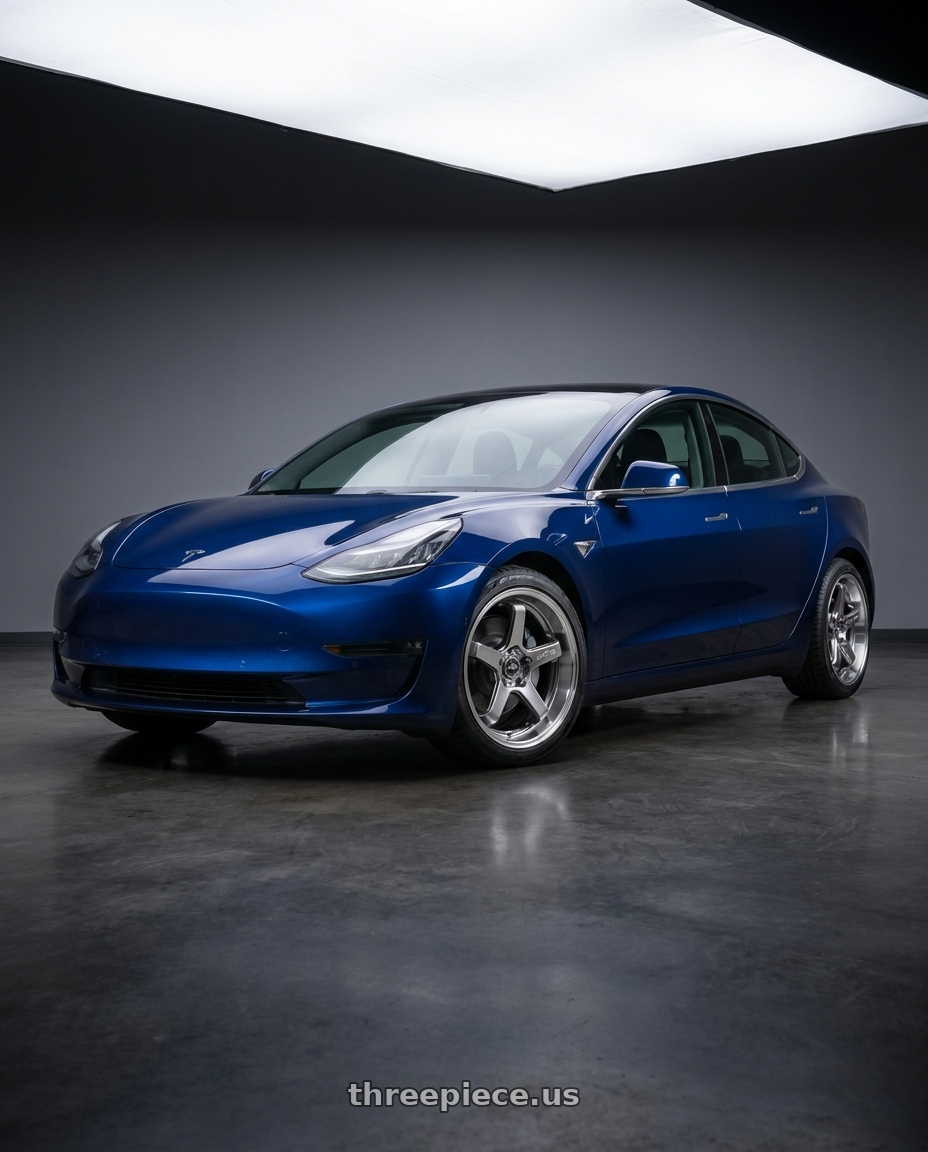 2018 Tesla Model 3 Long with F1R FC5 5x114 18x8.5 +38 Hyper Black/Polish Lip wheels