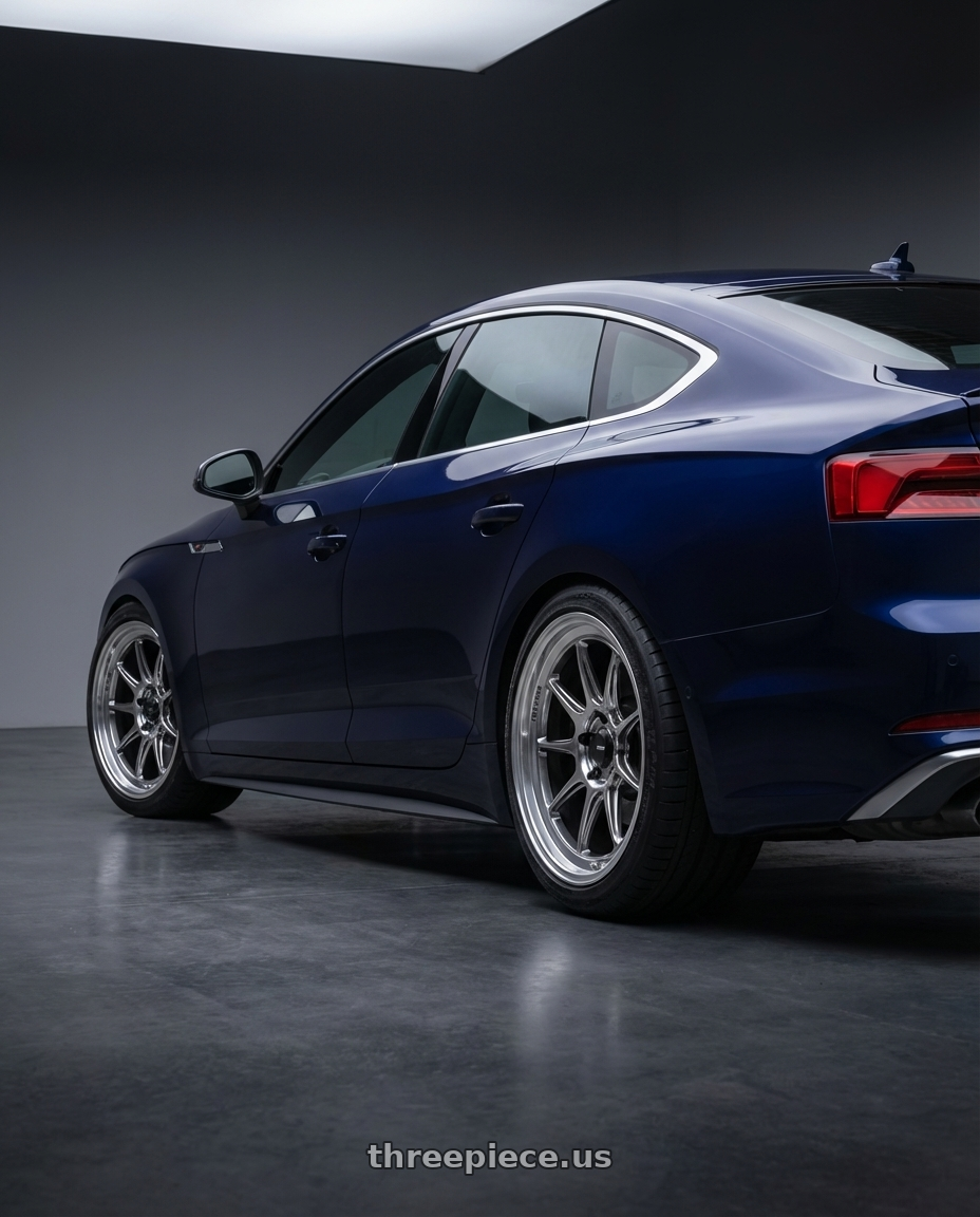 2014 Audi S5 B8 with Konig Countergram 5x112 19x8.5+43 Hyper Chrome / Machined Lip wheels rear three quarter view square tires