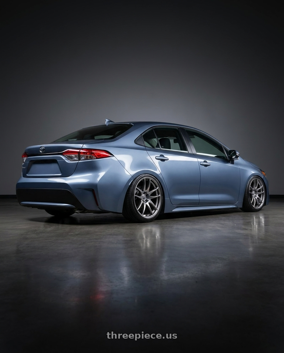 2023 corolla le  with Work Emotion Cr Kiwami 5x100 17x8 +47 Gt Silver wheels rear three quarter view square tires