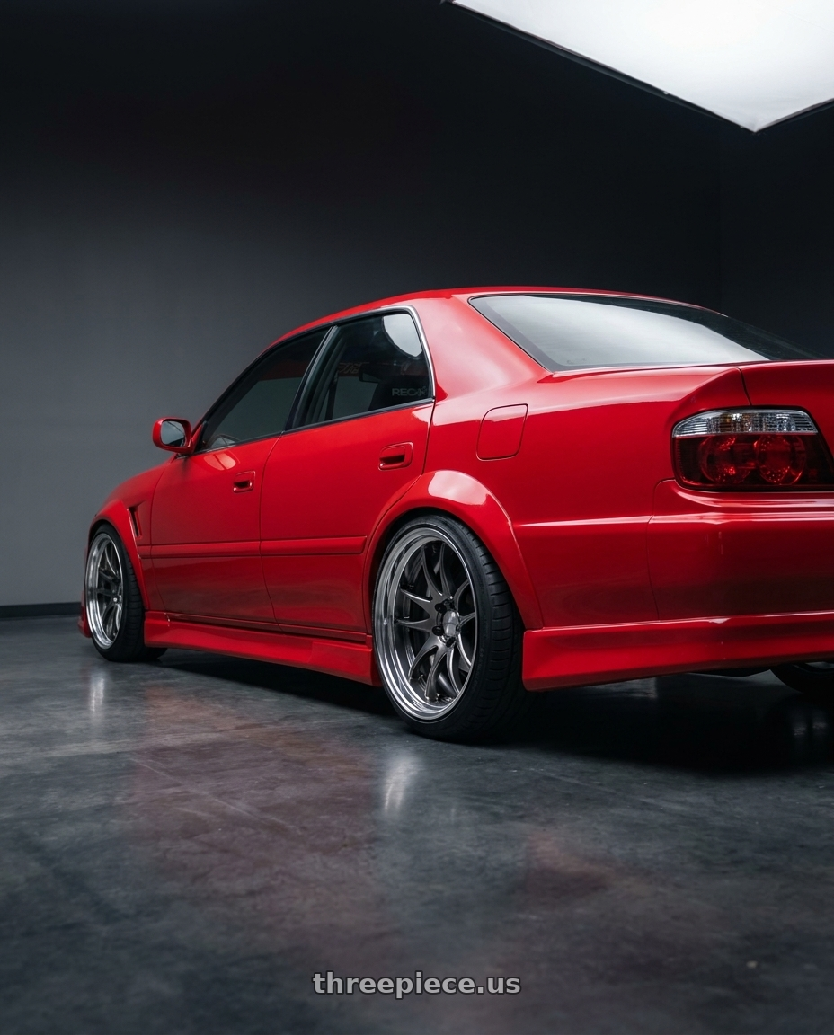 2000 Honda civic with Work Emotion CR2P wheels rear three quarter view square tires