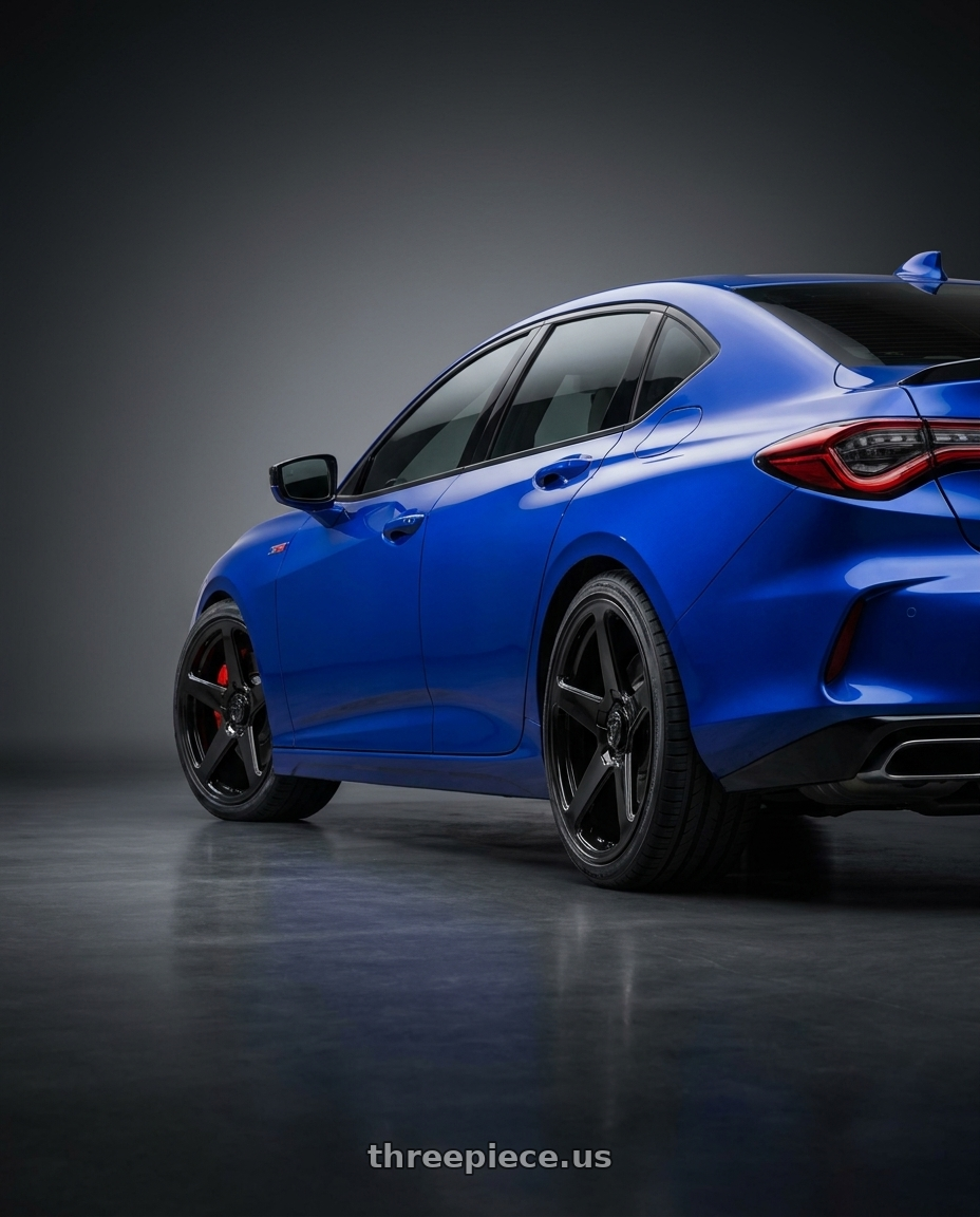 2021 Acura TLX with DOLCE PERFORMANCE STELLA 5x120 20x10 +40 Gloss Black wheels rear three quarter view square tires