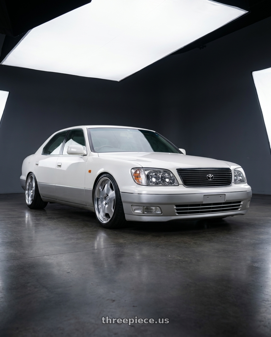2000 toyota celsior white with Work Lanvec Ld1 5x114.3 18x7.5+45 O Disk Machine Silver Polish wheels