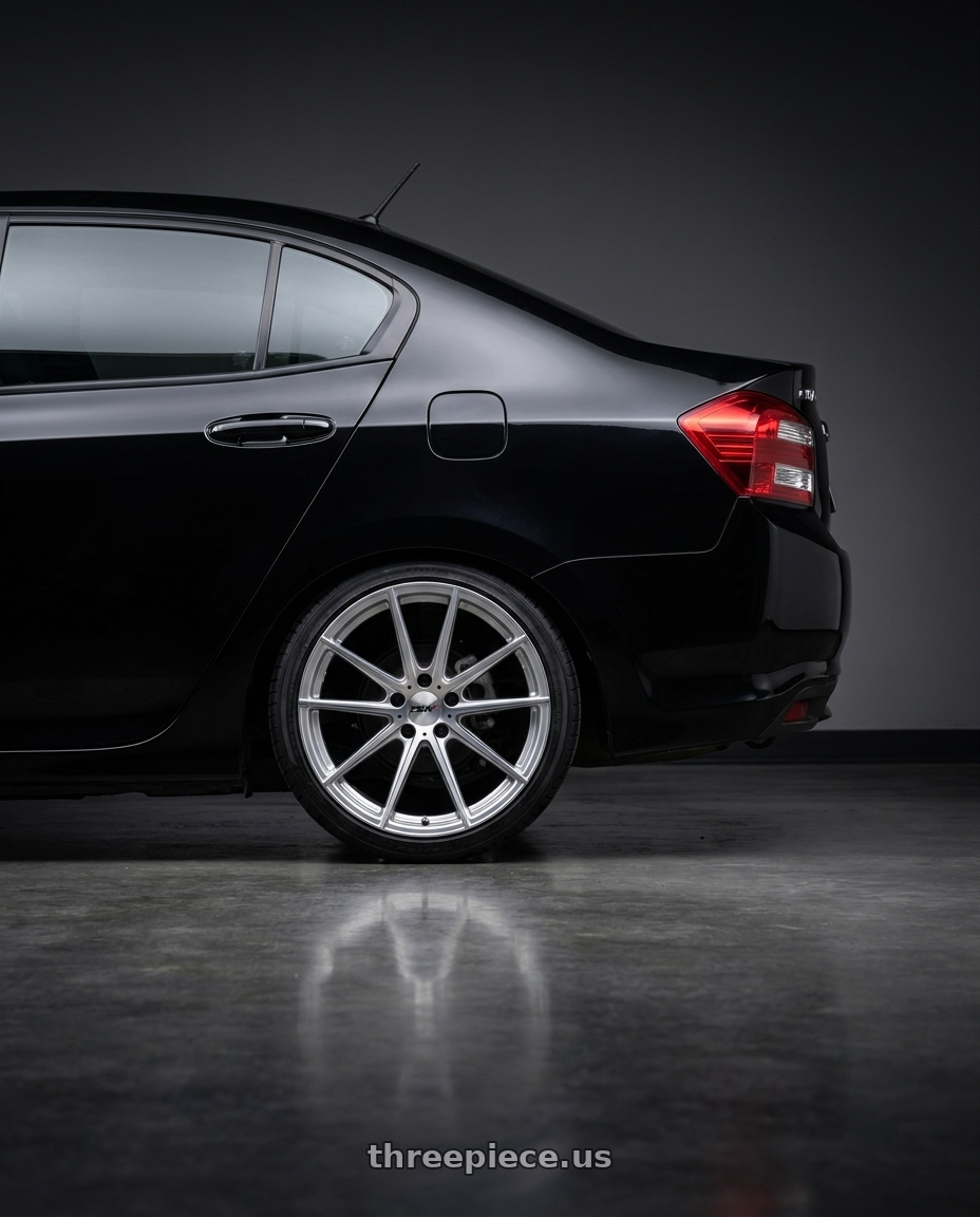 2012 honda city 1 5 with TSW BATHURST 5X114.3 17X8 +40 SILVER W/ MIRROR CUT FACE wheels rear three quarter view square tires