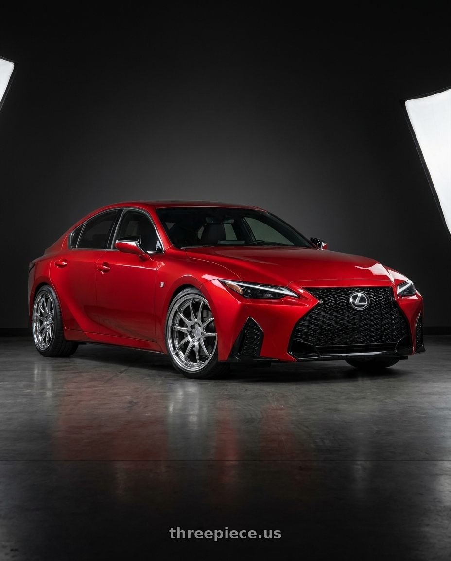 2021 Lexus IS350 with Aodhan DS02 5x114.3 19x8.5 +35 Vacuum Chrome wheels front three quarter view lowered stance