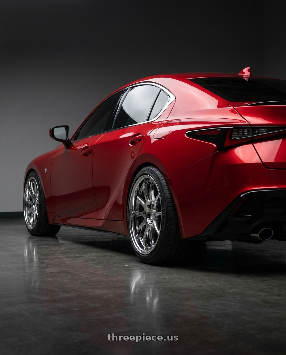2021 Lexus IS350 with Aodhan DS02 5x114.3 19x8.5 +35 Vacuum Chrome wheels rear three quarter view square tires
