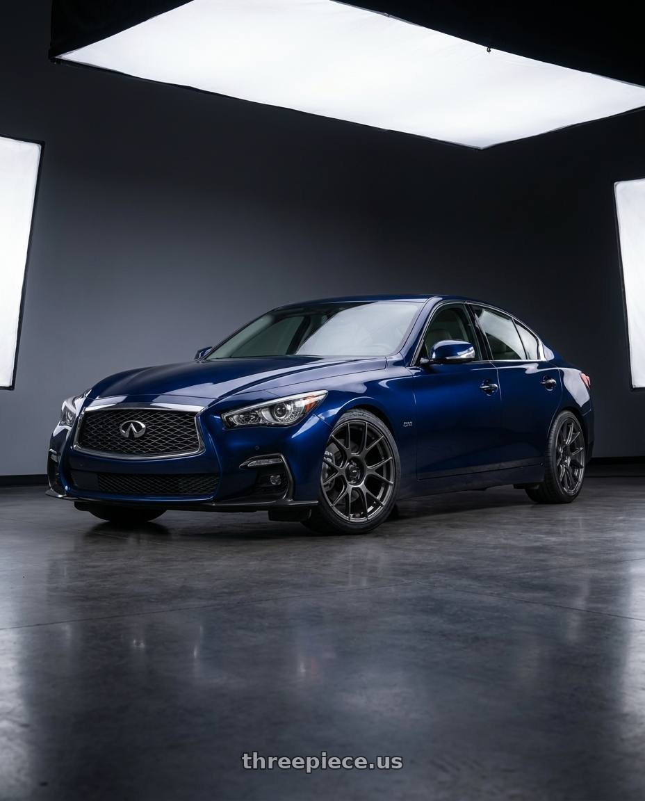 2021 Infiniti Q50 Red Sport with Konig Ampliform 5x114.3 19x8.5+30 Dark Metallic Graphite wheels