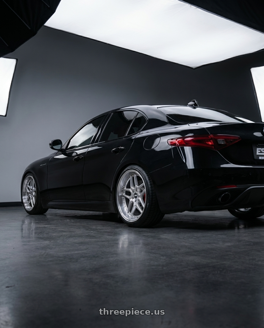 2023 Alfa Romeo guile with ESR Wheels CS SERIES CS15 5x110 19x8.5 +30 Hyper Silver wheels rear three quarter view square tires
