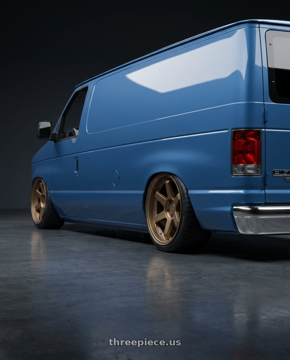 1996 Ford E150 with 9six9 SIX-1 5x112 19X10 +35 Matte Bronze wheels rear three quarter view slight stretch tires