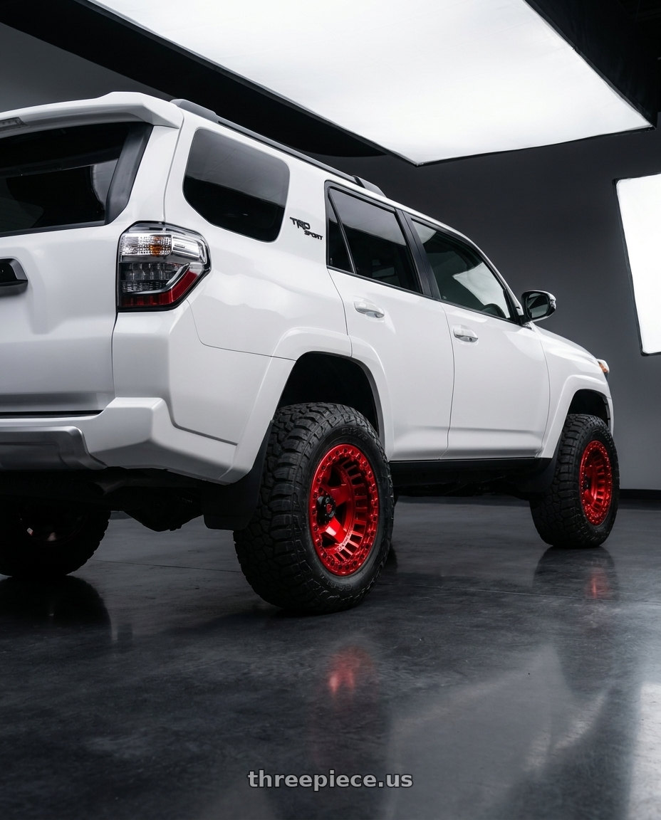 2022 Toyota 4Runner with Fuel 1PC D117 WARP BEADLOCK 6X139.7 17X9 -15 CANDY RED wheels rear three quarter view meaty tires