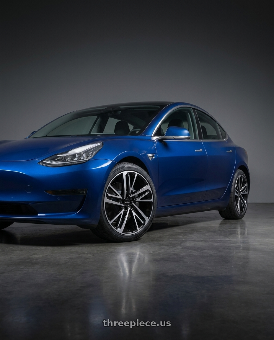 2018 Tesla model 3 Long with RTX Knight 5x114.3 18x7.5 +40 Gloss Black Machined wheels