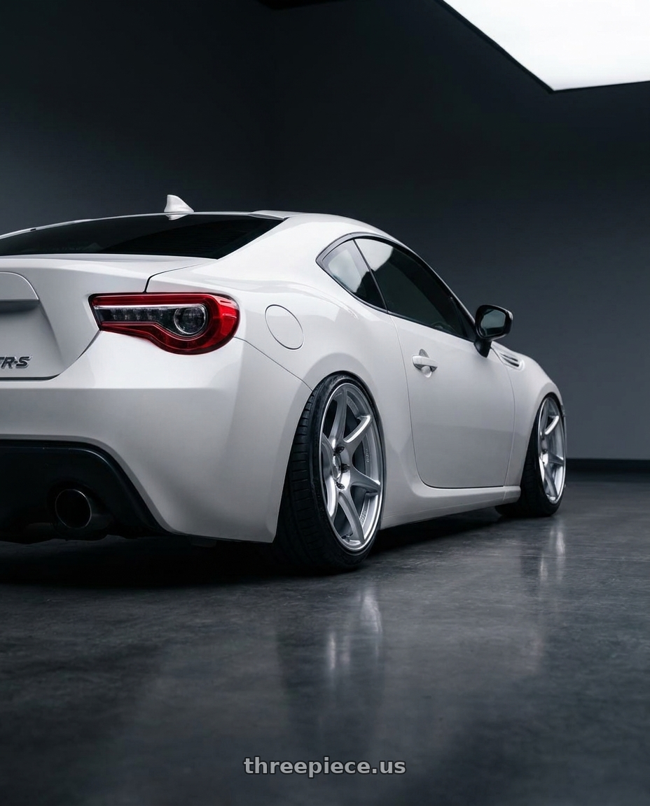 2016 Scion FR-S with Kansei K11S Tandem 5X100 18x9.5 22 Hyper Silver wheels rear three quarter view slight stretch tires