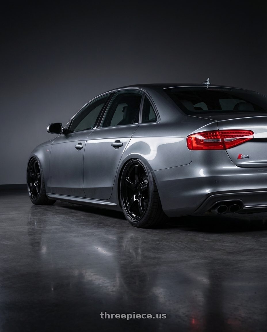 2015 Audi S4 B8.5 with Gram Lights 57CR 5x112 19x9.5+25 Glossy Black wheels rear three quarter view slight stretch tires