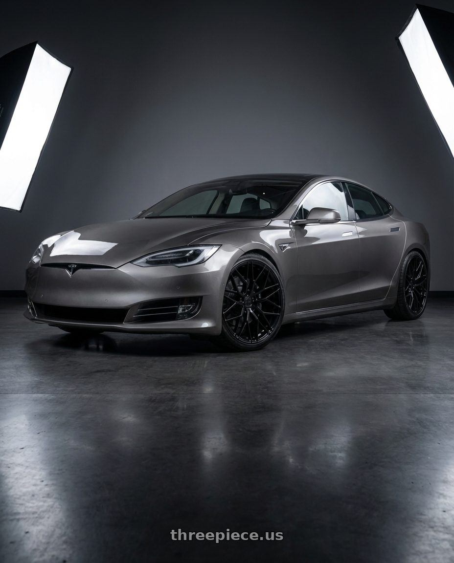 2018 Tesla Model S with Avant Garde Wheels M520R 5X120 21x12 +52 Gloss Black wheels