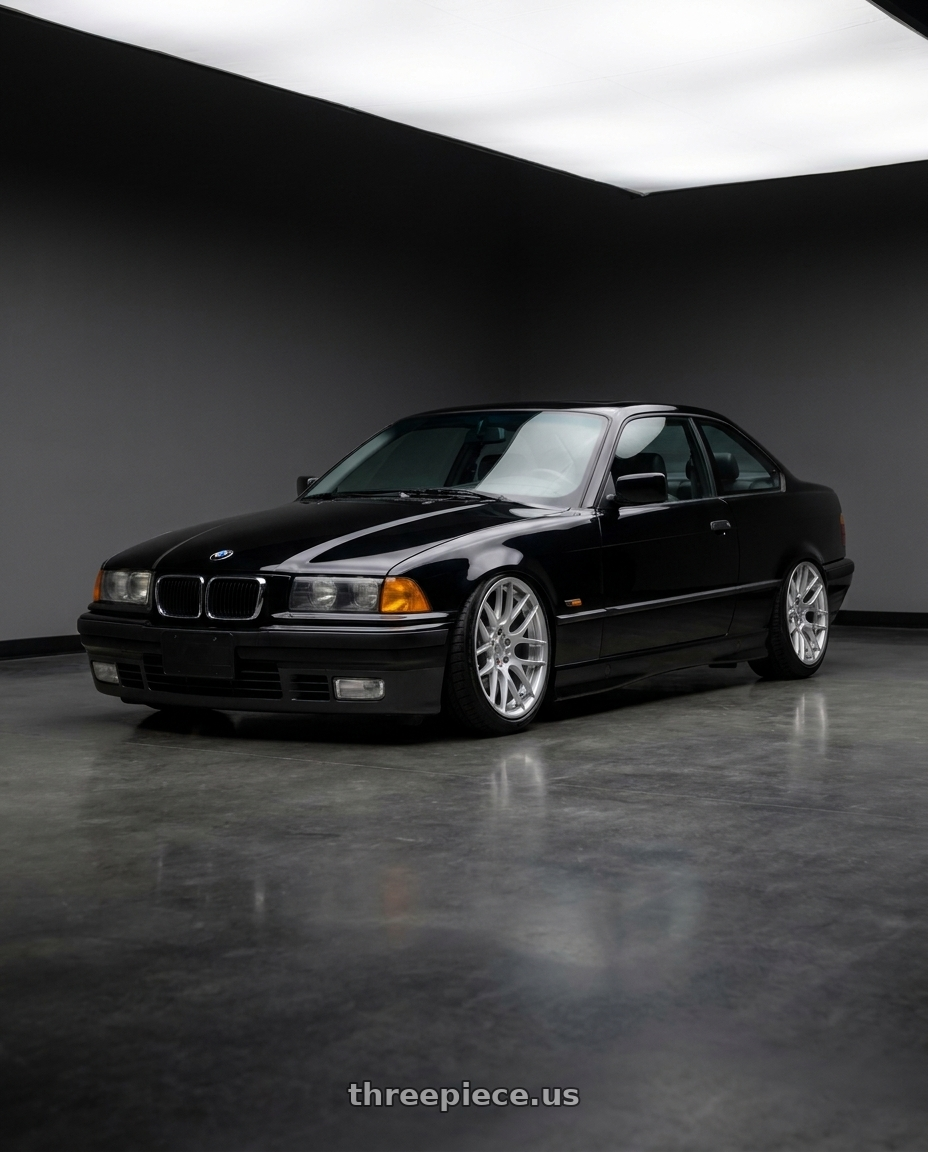 1994 BMW 325i with Avant Garde Wheels M359 5X120 18x9.5 +22 Hyper Silver wheels front three quarter view stanced stance