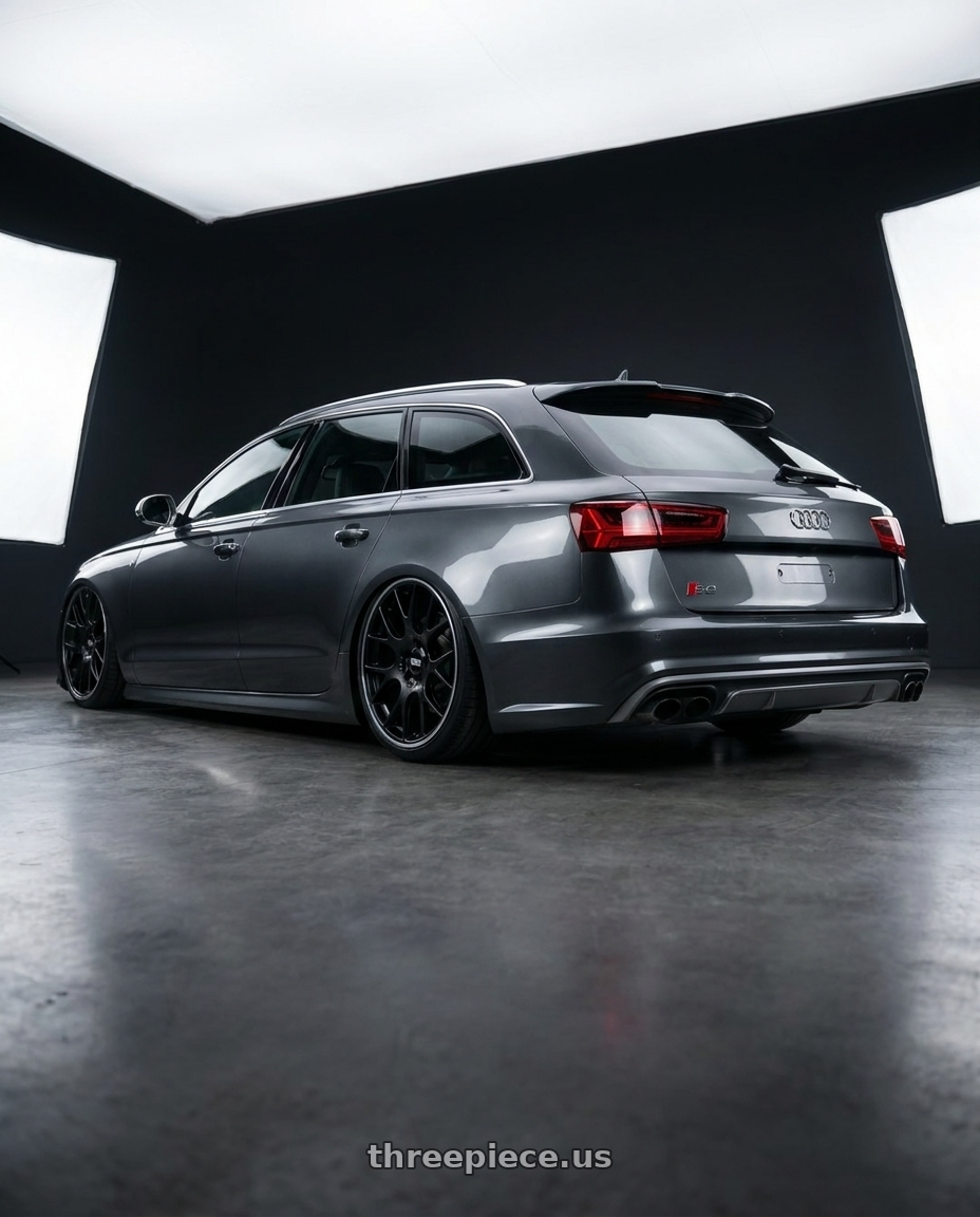 2016 Audi S6 C7 with BBS CH-R 5x112 20x8.5 +40 Satin Black Polished Rim Protector wheels rear three quarter view slight stretch tires