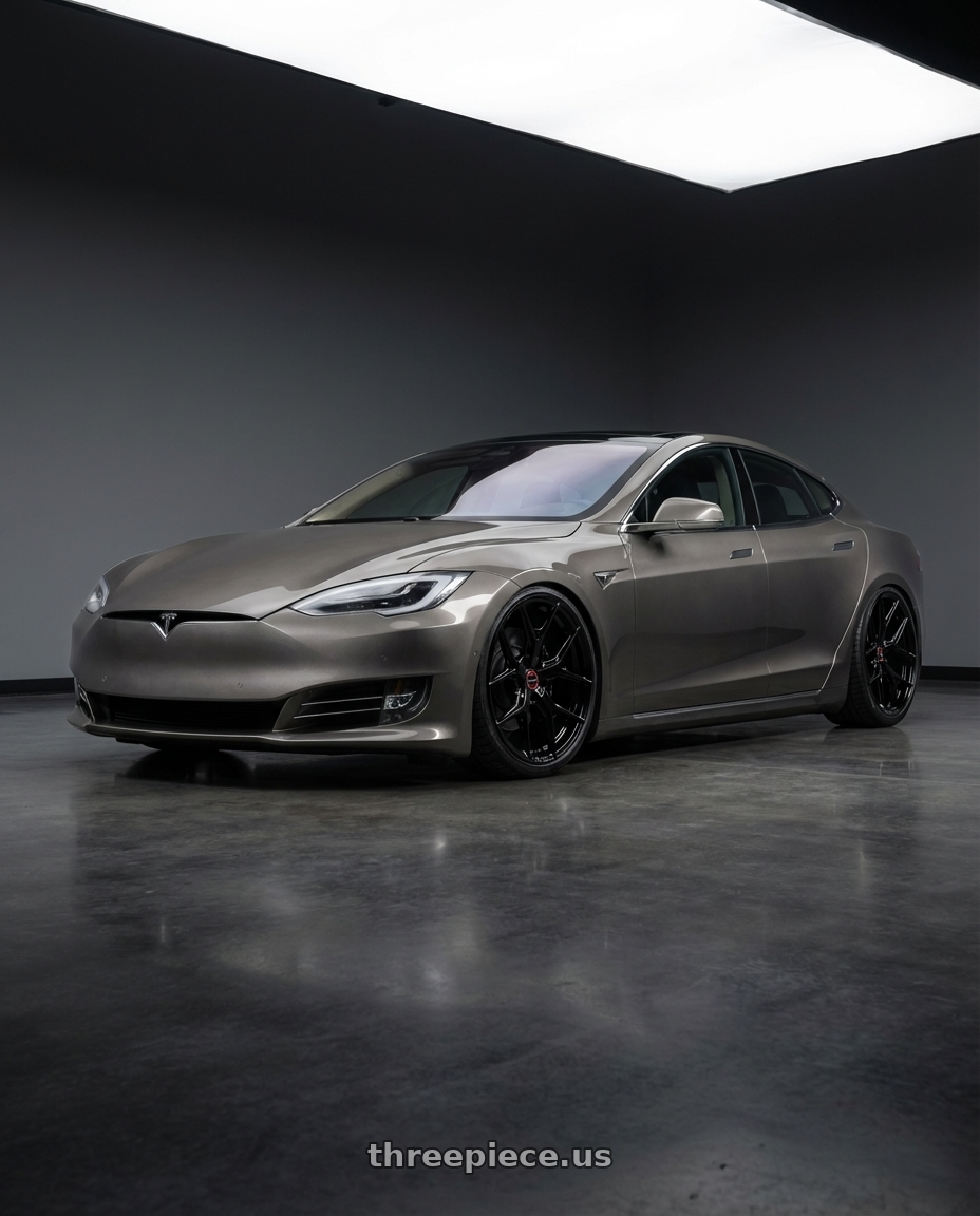2018 Tesla Model S with Vossen HF-5 21x12 / 5x120 / ET52 / Deep Face / 72.56 - Gloss Black Wheel - HF5-1B36 wheels