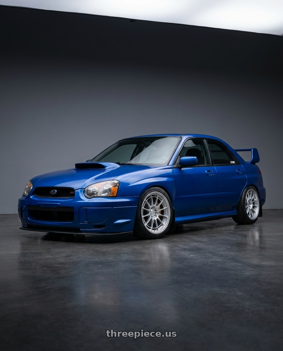 2004 Subaru wrx sti with Enkei NT03+M 5x114.3 18x9.5+40 Silver wheels