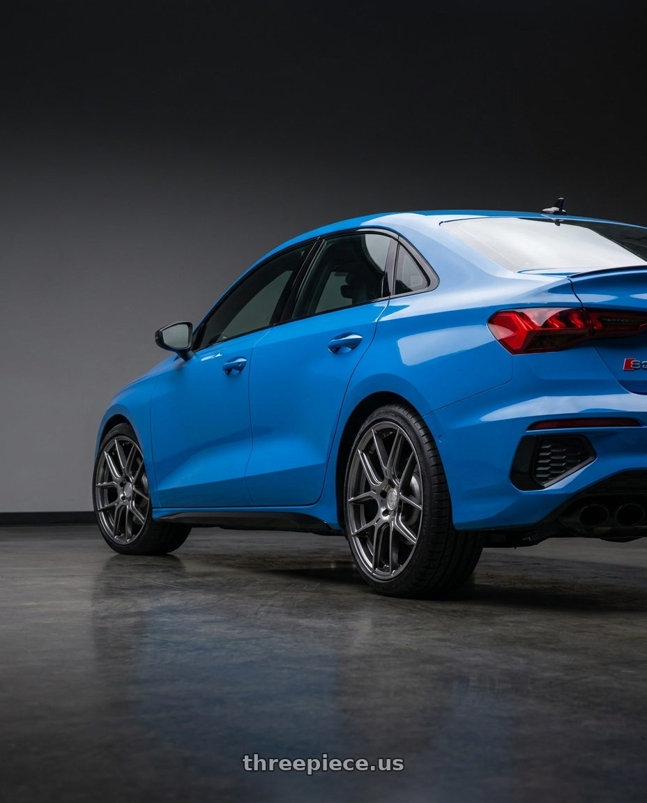 2023 Audi S3 with Aodhan AH-X 5x114.3 19x8.5 +35 Hyper Black wheels rear three quarter view square tires