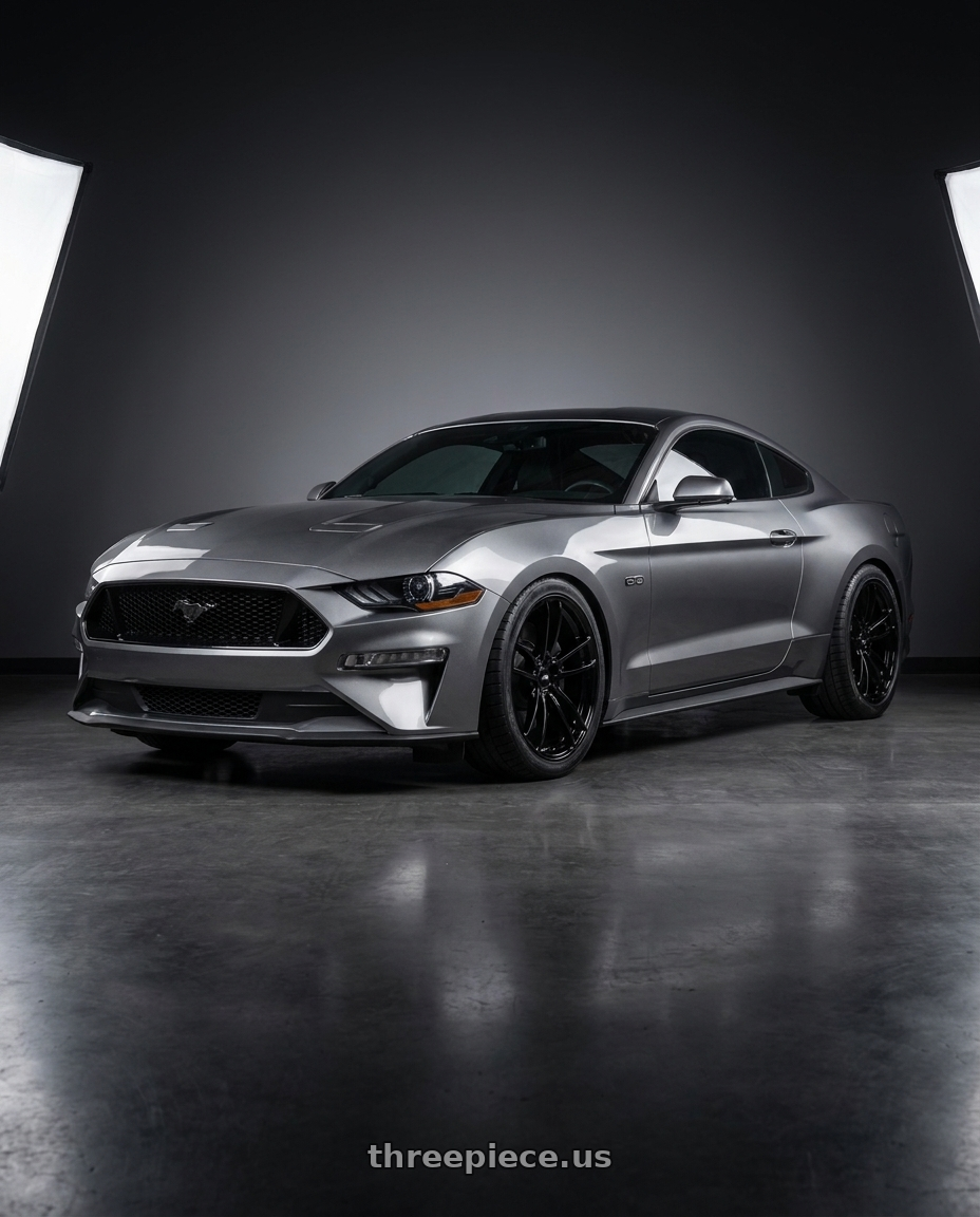2021 Ford Mustang GT with American Racing AR941 MACH FIVE 5X114.3 19X11 +25 GLOSS BLACK wheels
