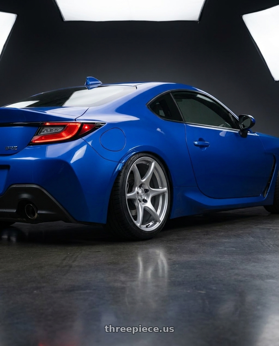 2024 Subaru BRZ with Kansei K11S Tandem 5x114.3 18x9 12 Hyper Silver wheels rear three quarter view slight stretch tires
