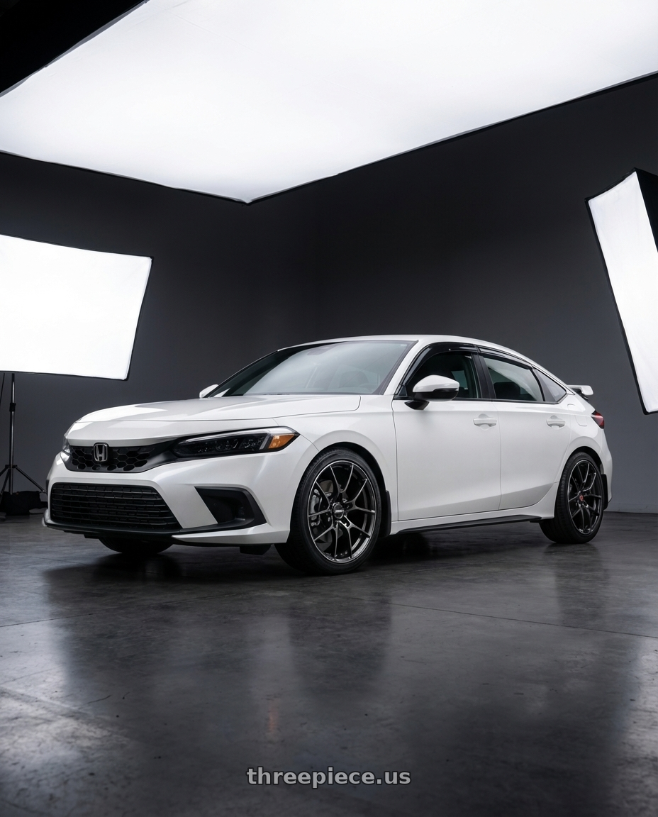 2024 Honda Civic Sports Touring Hatchback with Volk Racing G025 5x114.3 18x9.5+45 Shining Black Metal / Rim Edge DC wheels