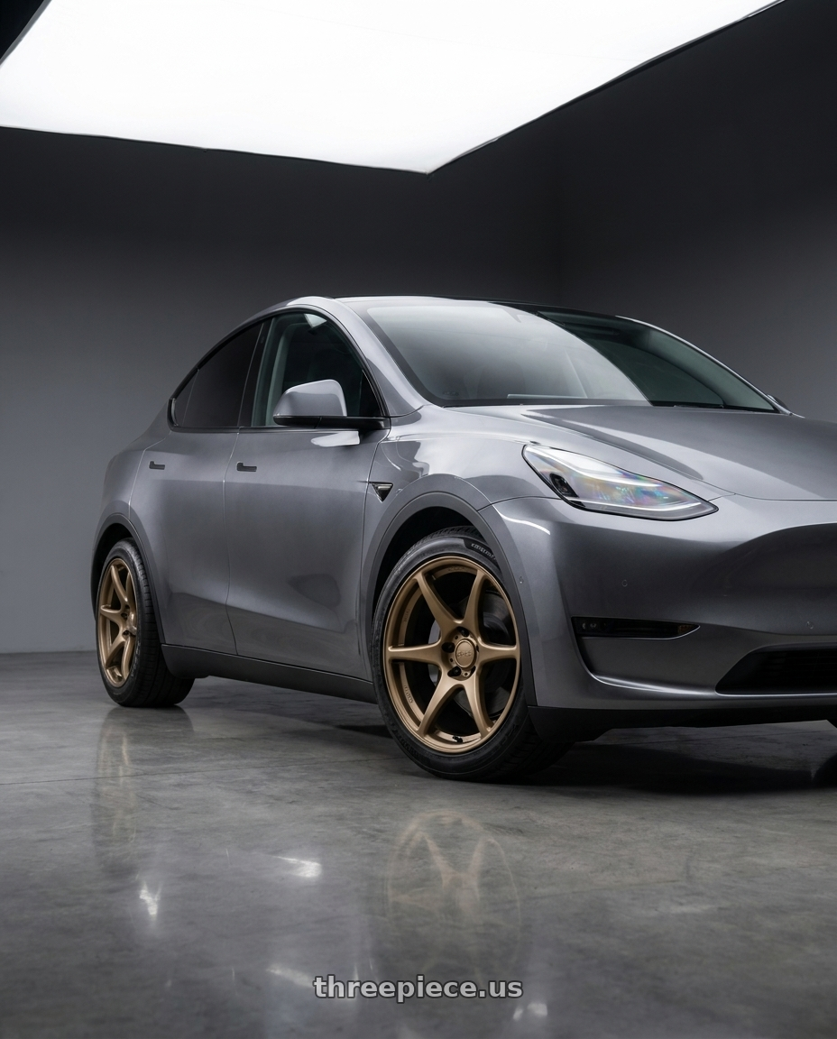 2026 Tesla model Y grey with Kansei K11B Tandem 5x114.3 19x10.5 22 Bronze wheels