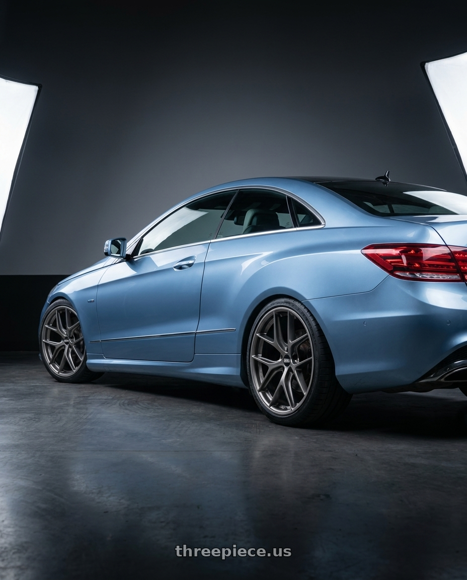 2014 Mercedes-Benz E-Class Coupe C207 with BBS CC-R 5x112 19x8.5+40 Satin Platinum wheels rear three quarter view square tires