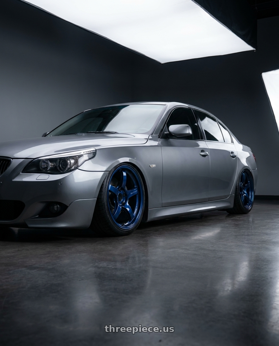 2009 E60 535I Space Gray Metallic with Gram Lights 57CR 5x120 19x9.5+35 Eternal Blue Pearl wheels