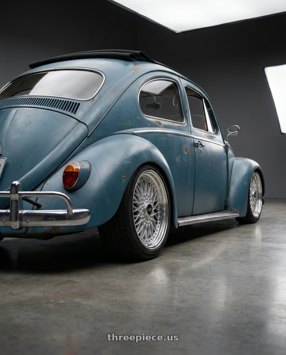 vw bug 1957 with BBS Super-RS 5x112 19x9.0+42 Silver wheels rear three quarter view square tires