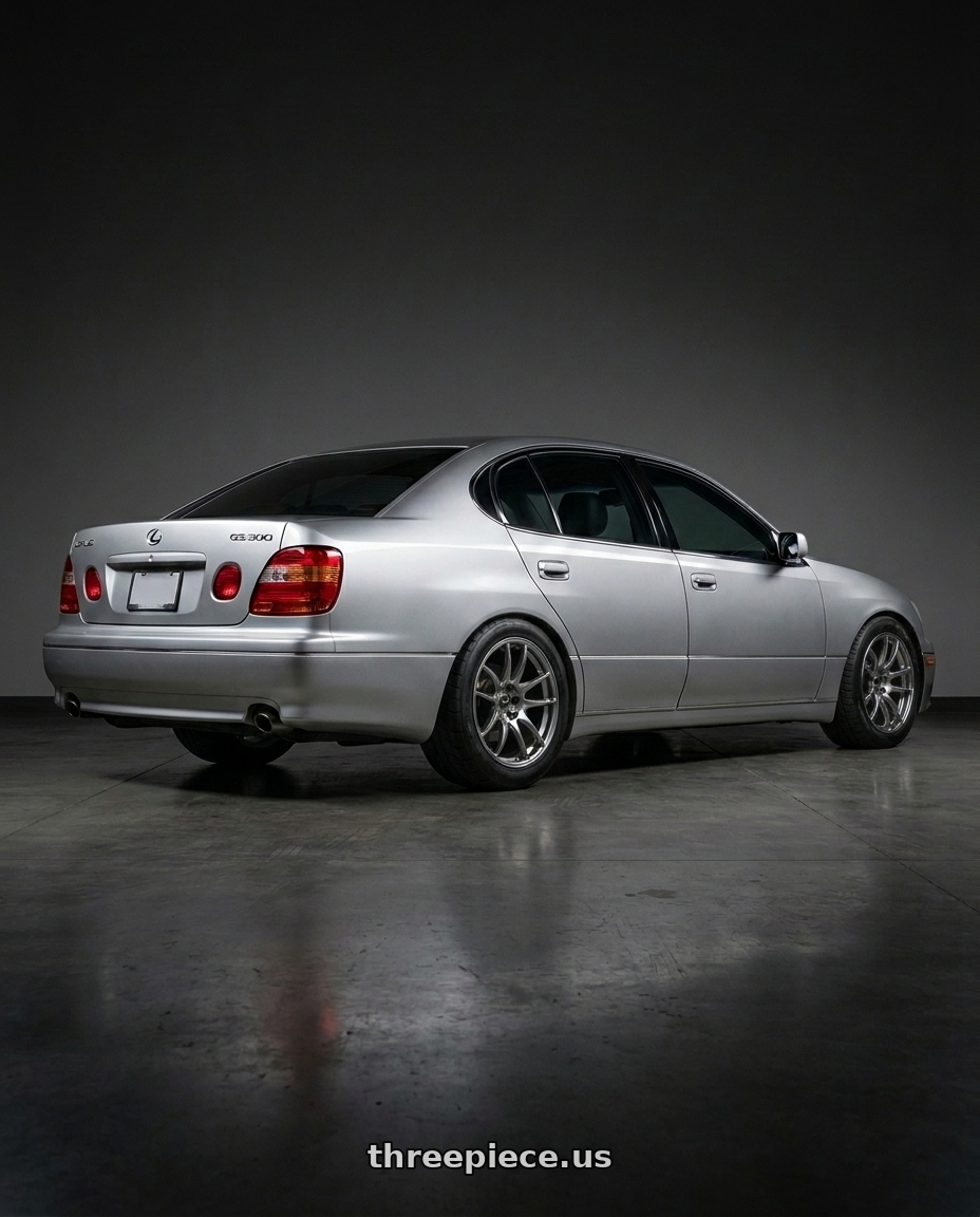 2001 Lexus Gs300  with Kansei K11S Tandem 5x114.3 19x9.5 22 Hyper Silver wheels rear three quarter view meaty tires