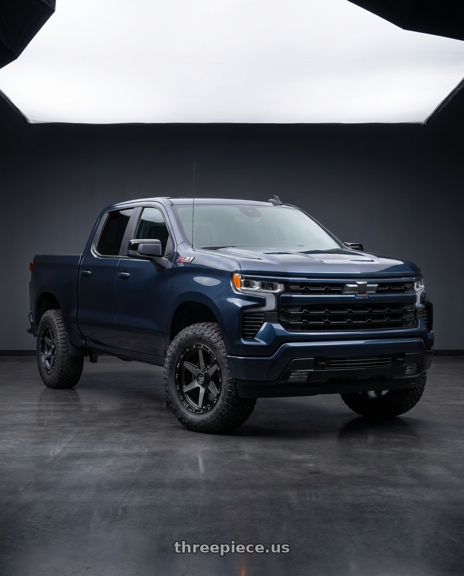 2023 Chevrolet Silverado 1500 with KMC KM101 TEMPO 6X135/6X139.7 20X9 +0 SATIN BLACK WITH GRAY TINT wheels